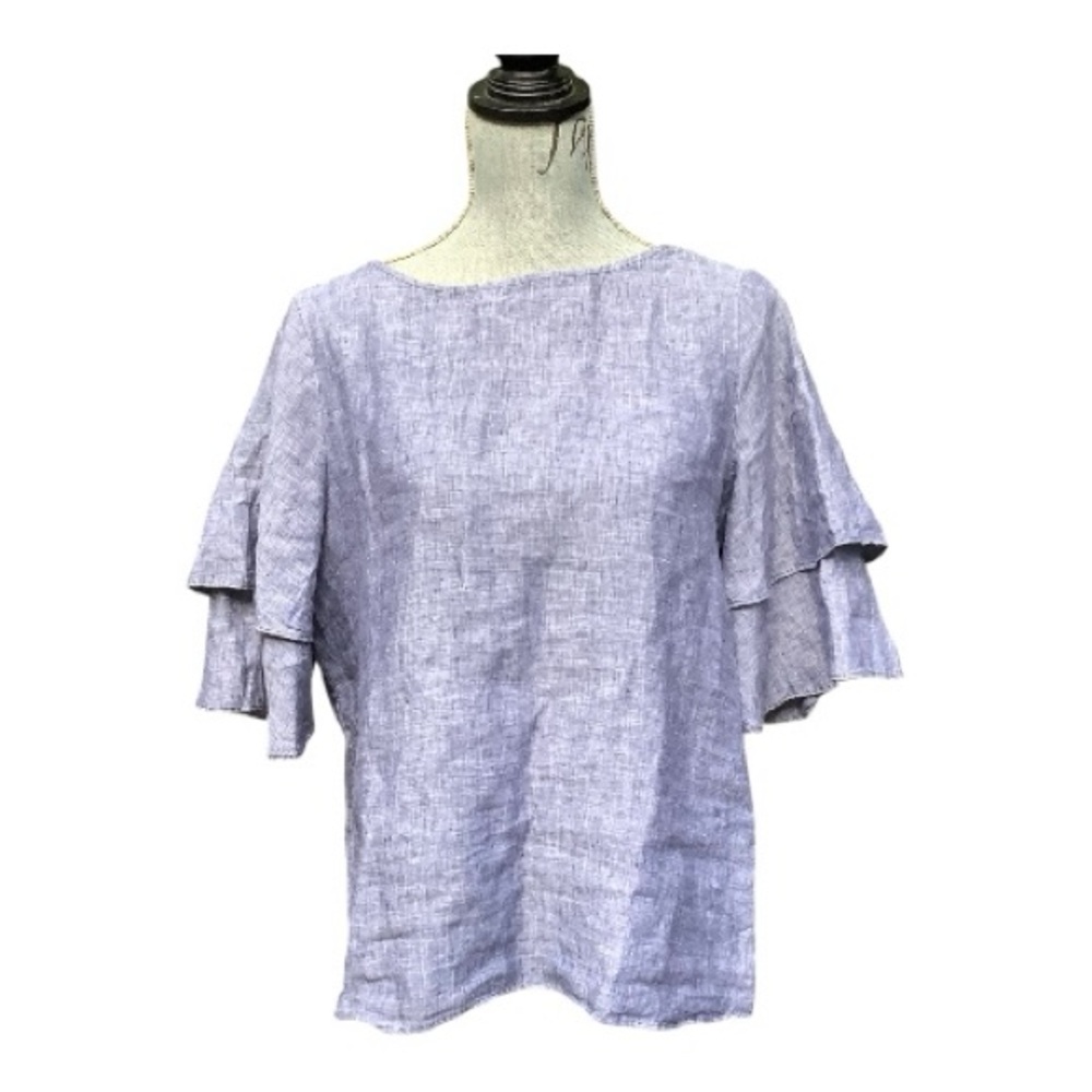 Lord & Taylor Light Blue Cotton Ruffle Sleeve Spring Summer Coastal Beachy Top